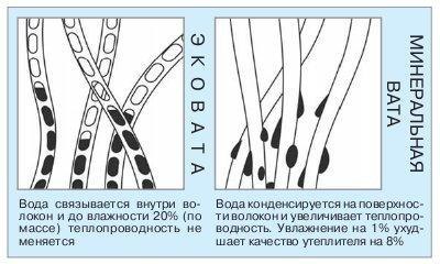 Сравнение гигроскопичности эковаты и минаральной
